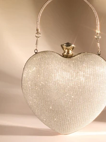 Etoivie 奢华手包手拿包热卖心形链条女士晚宴包 - 香檳色 - 查看 5