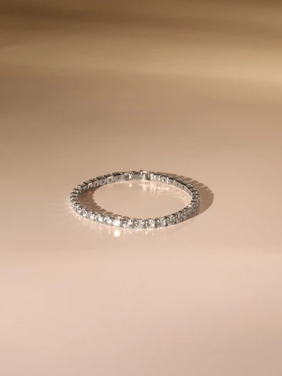 Etoivie 1 chiếc vòng tay đơn bằng đá CZ tròn, rộng 4mm, thời trang dành cho nữ, thích hợp cho đám cưới.