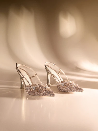 Etoivie 优雅女士高跟凉鞋，时尚休闲，舒适高跟凉鞋，带导轨鞋跟垫，适合户外活动，纯色亮面玻璃鞋跟，时尚休闲户外首选女士高跟鞋，户外派对纯色性感基本款优雅派对婚礼迷人 TPU 热压细高跟沙滩度假婚礼派对户外四季