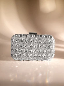 Etoivie 轻便商务休闲水钻装饰水桶包，迷你抽绳设计，透明仿珍珠包，晚宴包，魅力十足，优雅精致，低调奢华，水钻点缀，适合派对女孩、女士、新娘，完美搭配派对、晚宴/宴会、圣诞派对礼服，与新年装束完美搭配，与女士派对礼服、婚礼礼服也十分相衬。 - 銀色 - 查看 1