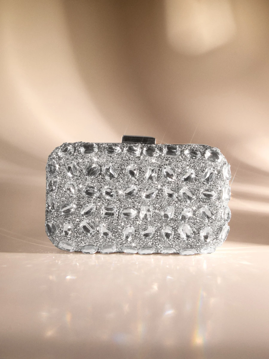 Etoivie 轻便商务休闲水钻装饰水桶包，迷你抽绳设计，透明仿珍珠包，晚宴包，魅力十足，优雅精致，低调奢华，水钻点缀，适合派对女孩、女士、新娘，完美搭配派对、晚宴/宴会、圣诞派对礼服，与新年装束完美搭配，与女士派对礼服、婚礼礼服也十分相衬。 - 銀色 - 查看 1