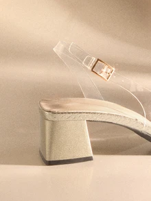 Etoivie Women's Butterfly Rhinestone Decor Transparent Contrast Color Pointed Toe Chunky Heel Shoes, Elegant Comfortable For Party, Wedding, Music Festival, Summer, Autumn/Winter Wedding Wedding - Gold - View 3
