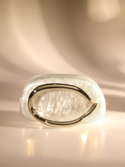 Etoivie 新款欧美女士不对称亚克力盒状手提包，独特贝壳造型经典圆形手拿包，时尚婚礼/派对钱包