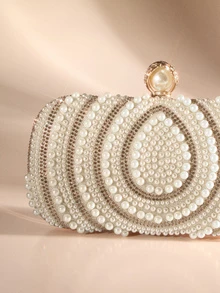 Etoivie Women's Versatile And Fashionable Teardrop Pearl Mini Box Clutch Bag, Exquisite Evening Bag, Retro Luxurious Crystal Formal Handbag Suitable For Wedding, Cocktail, Ball, Christmas Party, Comes With Chain, Elegant Pearl Bag, Perfectly Matching With Bridal Party, Prom Bag For Party, Party Bags,Perfect For Party Wedding Prom Dinner/Banquet Matching With Holiday Party Dress Evening Dress & Sequin Dress Wedding Wedding - Gold - View 6