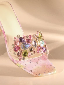 Fashionable Translucent High Heel Sandals With Colorful Rhinestone Decor (Rhinestone Positions Random) Wedding Wedding - Multicolor - View 5