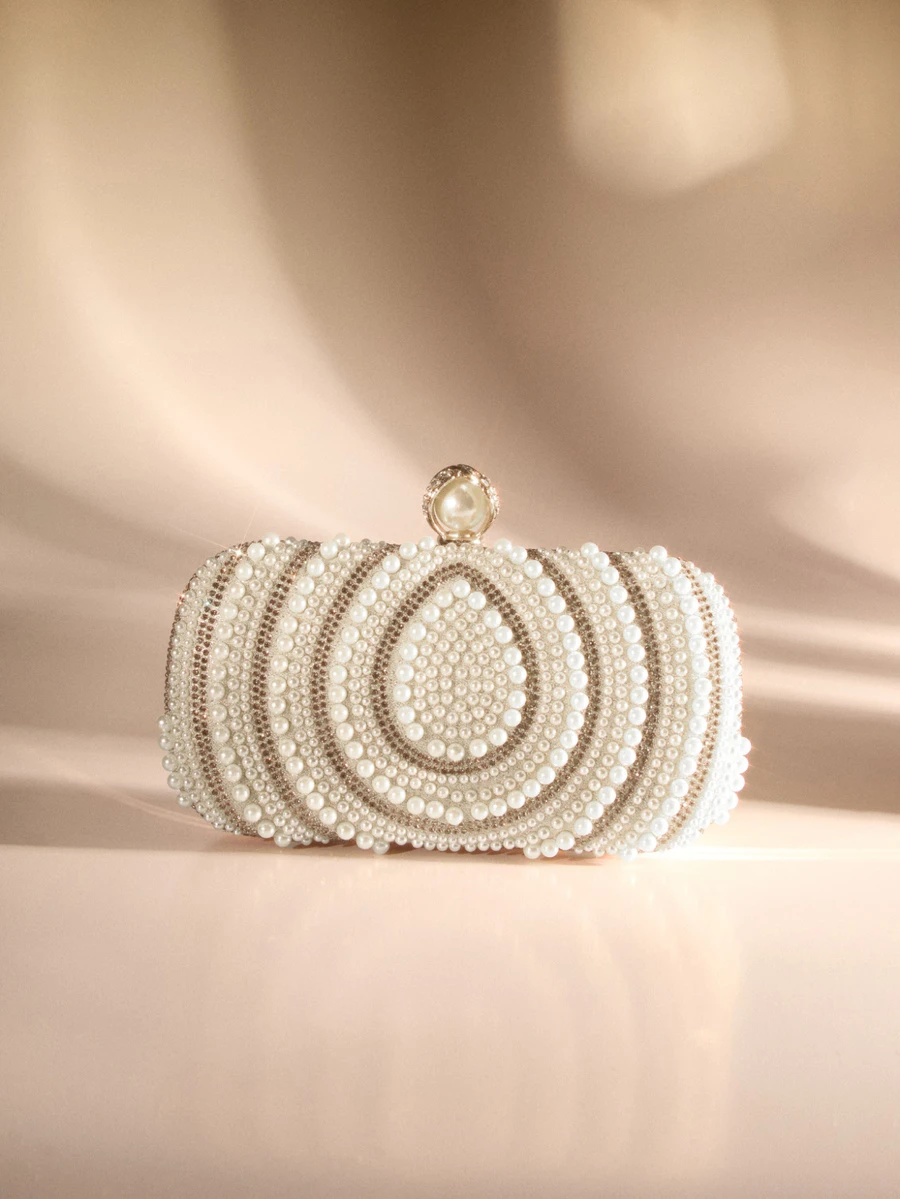 Etoivie Women's Versatile And Fashionable Teardrop Pearl Mini Box Clutch Bag, Exquisite Evening Bag, Retro Luxurious Crystal Formal Handbag Suitable For Wedding, Cocktail, Ball, Christmas Party, Comes With Chain, Elegant Pearl Bag, Perfectly Matching With Bridal Party, Prom Bag For Party, Party Bags,Perfect For Party Wedding Prom Dinner/Banquet Matching With Holiday Party Dress Evening Dress & Sequin Dress Wedding Wedding - Gold - View 1