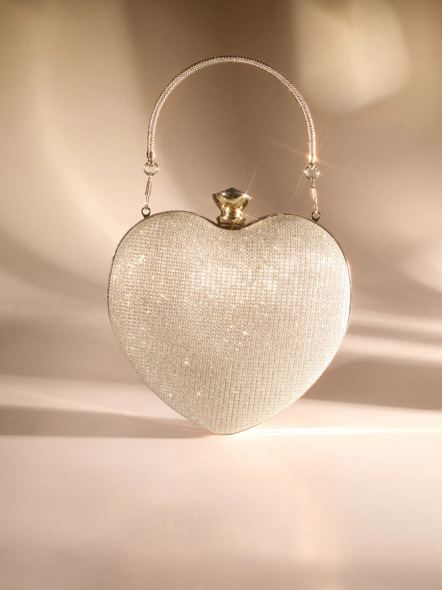 Etoivie 奢华手包手拿包热卖心形链条女士晚宴包 - 香檳色 - 查看 1