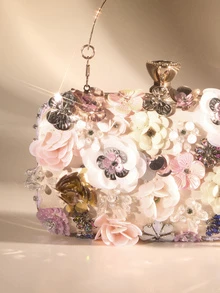 Etoivie 女士迷你手拿包、可爱手提包、时尚个性派对包、手工花卉晚装单肩包 - 彩色 - 查看 5