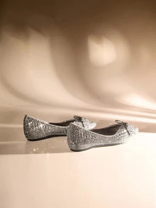Etoivie Chaussures pour femmes à bout pointu et talon épais, style français. Nouvelle arrivée 2024. Chaussures plates à strass et col bas. Mocassins chics grande taille 41-43 pour mariage - Gris - Voir 4