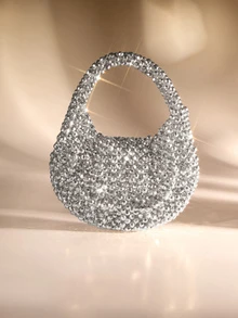 Etoivie 全新秋冬奢华手工串珠迷你手拿包，闪亮派对手提包 - 銀色 - 查看 1