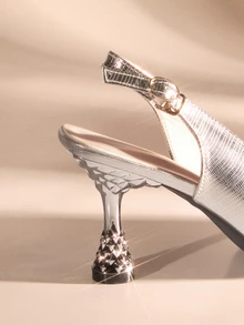 Etoivie Fall/Winter Pointed Toe High-Heeled Shoes With Open Back,Elegant,Party - Silver - View 4