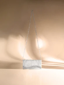 Etoivie Mini Shiny Chain Folding Pleated Square Clutch Bag, Rhinestone Embellished Evening Bag, Perfect For Women's Ball Gowns, Party Accessories, Sequin Dresses, Shiny Dresses, Elegant Dresses, Elegant Ball Bag, Perfect For Bridesmaids, Suitable For Wedding Receptions, Parties, Weddings, Balls, Galas And Other Occasions. ,Wedding Wedding Wedding - Silver - View 4