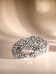 Etoivie 全新秋冬奢华手工串珠迷你手拿包，闪亮派对手提包 - 銀色 - 查看 3