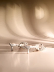 Etoivie Women's Metallic Rhinestone Stiletto High Heel Mules, New 2025 Pink Slip-On High Heel Sandals - Silver - View 2