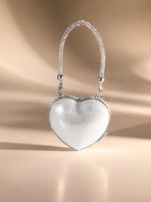 Etoivie 奢华迷你水钻镶嵌心形水晶手拿包，镶嵌水钻，适合晚宴、婚礼、派对等场合，单肩包，手提包，水钻手袋，婚礼，婚礼 - 銀色 - 查看 5