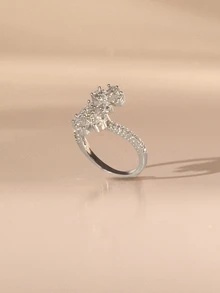 Etoivie 1pc Elegant Flower Ring For Women Cubic Zirconia Openning Flower Ring Wedding Jewelry - Silver - View 3