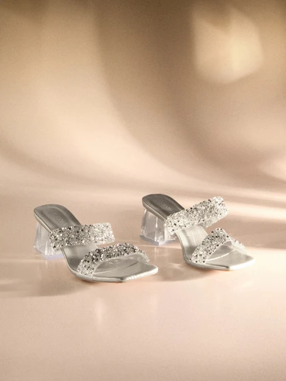 Etoivie 全新大码女式露趾编织透明粗跟凉鞋、皮革拖鞋、休闲夏季沙滩鞋