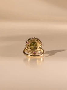 Etoivie 1枚复古天然风格方形绿色宝石装饰优雅女士戒指，日常佩戴，金色，百搭珠宝配饰，婚礼婚礼 - 金黃色 - 查看 4