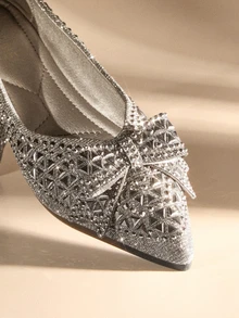 Etoivie Chaussures pour femmes à bout pointu et talon épais, style français. Nouvelle arrivée 2024. Chaussures plates à strass et col bas. Mocassins chics grande taille 41-43 pour mariage - Gris - Voir 3