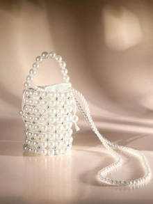 Etoivie Mini Faux Pearl Rhinestone Decor Bucket Bag, Fashion Daily Use, Elegant Pearl Bag Wedding - Multicolor - View 2