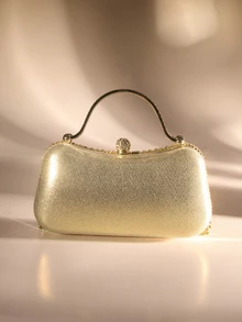 Etoivie 1pc New Rhinestone Embellished Evening Clutch - Shiny Sequin Handbag With Tassel Decor, Suitable For Pairing With Wedding Gowns And Bridesmaid Dresses, Comes With Detachable Metal Chain Shoulder Strap, Perfect Gift For Women, Ideal For Parties, Weddings, Galas, Formal Events, Can Be Matched With Holiday Party Dresses, Formal Gowns And Sequin Dresses, An Elegant Ball Gown Purse. Wedding Wedding - Gold - View 4