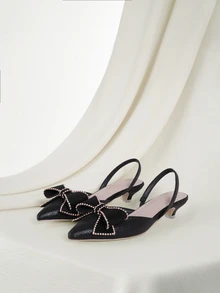 Clariva Fall/Winter High Heeled Women's Shoes, Fashionable Large Buckle Women's Shoes, Daily Elegant Style Valentines,Elegant,Kitten Heels,Party - Black - View 1