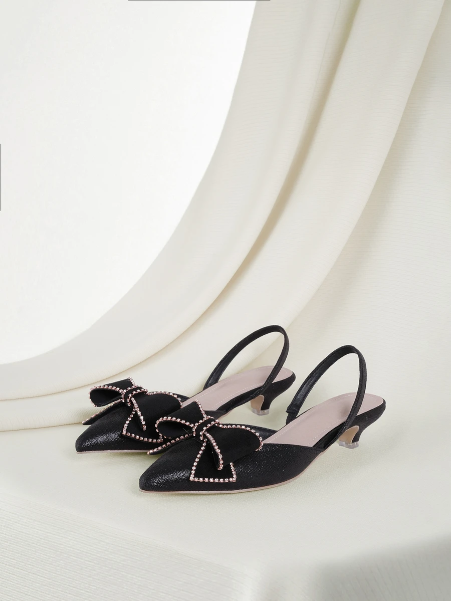 Clariva Fall/Winter High Heeled Women's Shoes, Fashionable Large Buckle Women's Shoes, Daily Elegant Style Valentines,Elegant,Kitten Heels,Party - Black - View 1