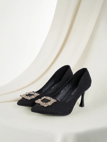 Clariva 秋冬女士高跟鞋，尖头，镶钻装饰，优雅，派对鞋