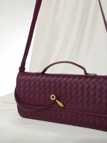 Clariva 编织斜挎包、手提包、带扣设计的手拿包、复古单肩包、时尚女包 - 酒紅色 - 查看 5