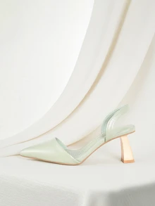 Clariva Fall/Winter Women Minimalist Slingback Pumps, Point Toe Sculptural Heeled Fashion Pumps,Elegant - Olive Green - View 2