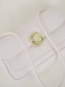 Clariva Elegante Bolso De Hombro Retro Decorado Con Herrajes Redondos De Color Sólido - Beis - Ver 4