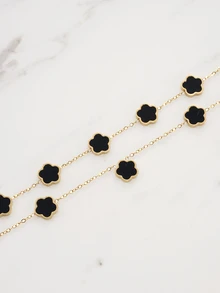 Clariva 4pcs Stainless Steel 5 Petals Flower Jewelry Set: 1 Necklace + 1 Bracelet + 2 Earrings, Elegant & Fashion For Women Valentines,Mom,Mother,Mother's Day,Gift - Flower Style - View 2