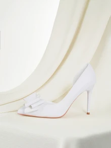 Clariva 秋冬时尚简约性感高跟鞋，细高跟尖头设计，侧边镂空蝴蝶结，修身显瘦，女士优雅派对鞋。 - 白色 - 查看 2
