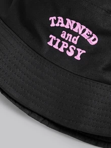 DareSee 1件女款「TANNED」刺繡漁夫帽，戶外運動旅行海灘必備，透氣時尚百搭遮陽帽，適合音樂祭與開學季 - A - 查看 4
