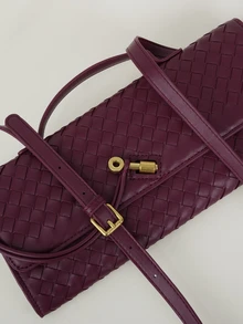 Clariva 编织斜挎包、手提包、带扣设计的手拿包、复古单肩包、时尚女包 - 酒紅色 - 查看 4