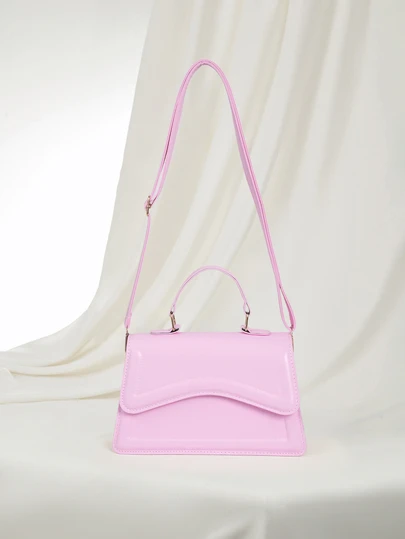 Clariva Fashionable Minimalist Solid Color Shoulder Diagonal Crossbody Handbag With Metal Hardware, Small Square Style , Pink