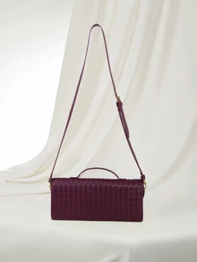 Clariva 编织斜挎包、手提包、带扣设计的手拿包、复古单肩包、时尚女包 - 酒紅色 - 查看 3