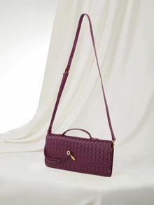 Clariva 编织斜挎包、手提包、带扣设计的手拿包、复古单肩包、时尚女包 - 酒紅色 - 查看 2