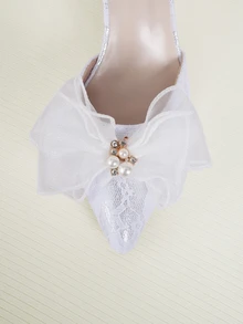 Clariva 秋冬女士高跟鞋 时尚性感白色婚鞋 新娘高跟鞋 走秀款 女士鞋 蝴蝶结人造珍珠圆头粗跟 情人节、优雅、派对 - 白色 - 查看 4