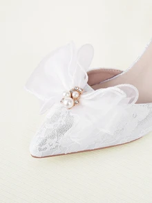 Clariva 秋冬女士高跟鞋 时尚性感白色婚鞋 新娘高跟鞋 走秀款 女士鞋 蝴蝶结人造珍珠圆头粗跟 情人节、优雅、派对 - 白色 - 查看 3