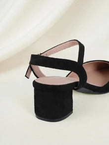 Clariva 2025秋冬季女士黑色极简主义踝带粗跟高跟鞋，优雅尖头高跟鞋，优雅 - 黑色 - 查看 5