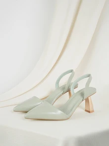 Clariva Fall/Winter Women Minimalist Slingback Pumps, Point Toe Sculptural Heeled Fashion Pumps,Elegant - Olive Green - View 1