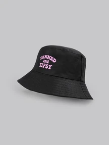 DareSee 1件女款「TANNED」刺繡漁夫帽，戶外運動旅行海灘必備，透氣時尚百搭遮陽帽，適合音樂祭與開學季 - A - 查看 2