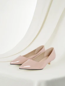 Clariva Fall/Winter Point Toe Kitten Heeled Pumps, Elegant - Apricot - View 1