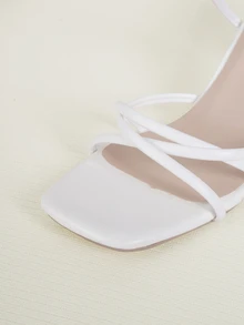 Clariva 法式仙女粗跟女凉鞋，新款夏季优雅系带高跟鞋 - 白色 - 查看 3