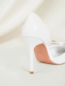 Clariva 秋冬时尚简约性感高跟鞋，细高跟尖头设计，侧边镂空蝴蝶结，修身显瘦，女士优雅派对鞋。 - 白色 - 查看 5