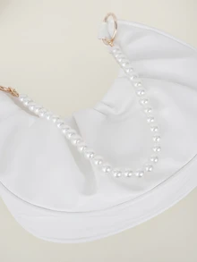 Clariva 女士素色珍珠鏈肩袋，皺褶雲形手提包 - 白色 - 查看 4