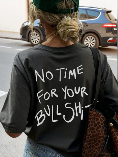 Summer New Simple Fashion American Attitude Personalized Letter Print Casual Round Neck Short Sleeve T-Shirt, Fashionable & Versatile Women Top
