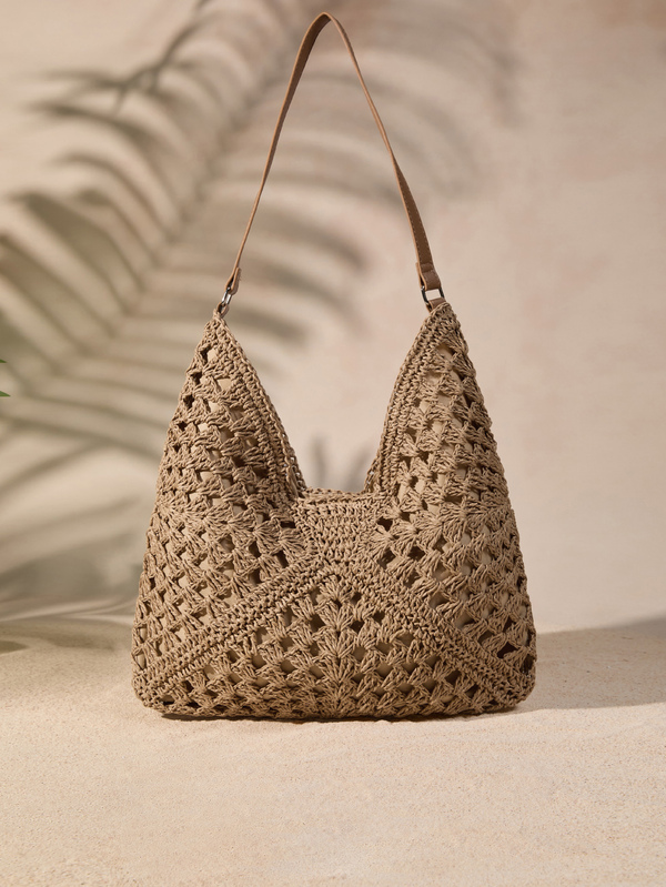 Tropiscape Women's Hand-Woven Grandmother Check Contrasting Large Capacity Tote Bag, Beach Purse, Perfect For Summer, Vacation & Daily Use, Travel Must Haves Vacay Vibes Vacation Relax Beach Autumn Winter Gifts