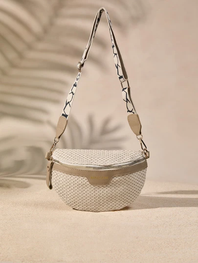 Tropiscape Brand New Large Capacity Woven Straw Chest Bag, Crossbody Bag, Portable, Suitable For Teen Girls, Female College Students, White-Collar Workers, Very Suitable For Work, Back To School, Middle School, High School, College, Vacation, Beach Beach Autumn Winter Gifts